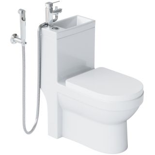 Комбоунитаз Laguraty 8074 A с раковиной функцией биде гигиеническим душем и смесителем белый